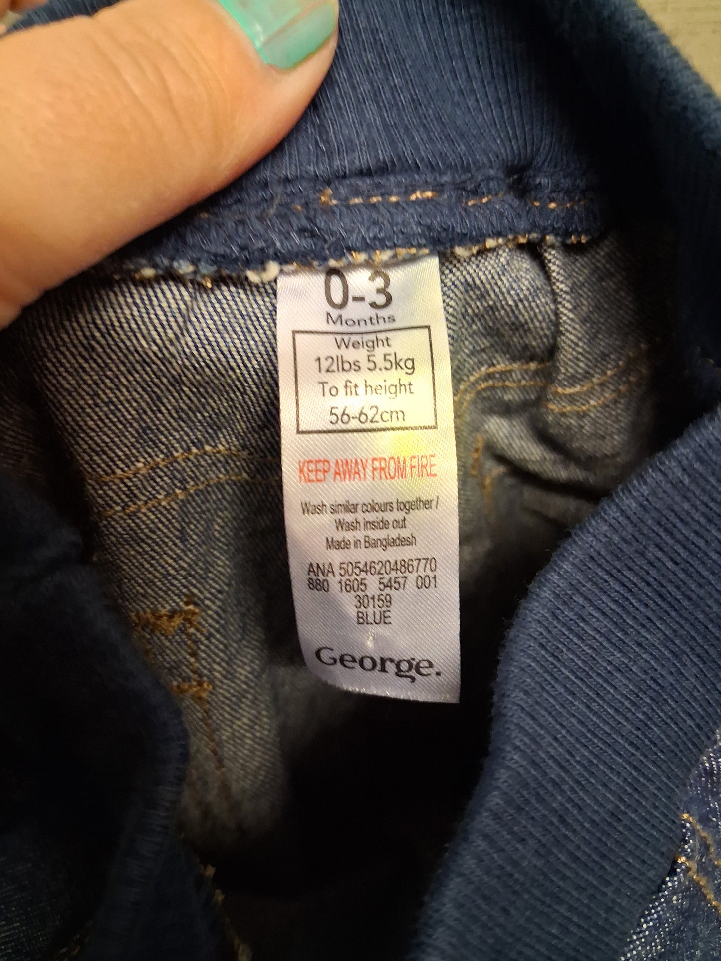 George Boys Denim Jeans Age 0-3 Months