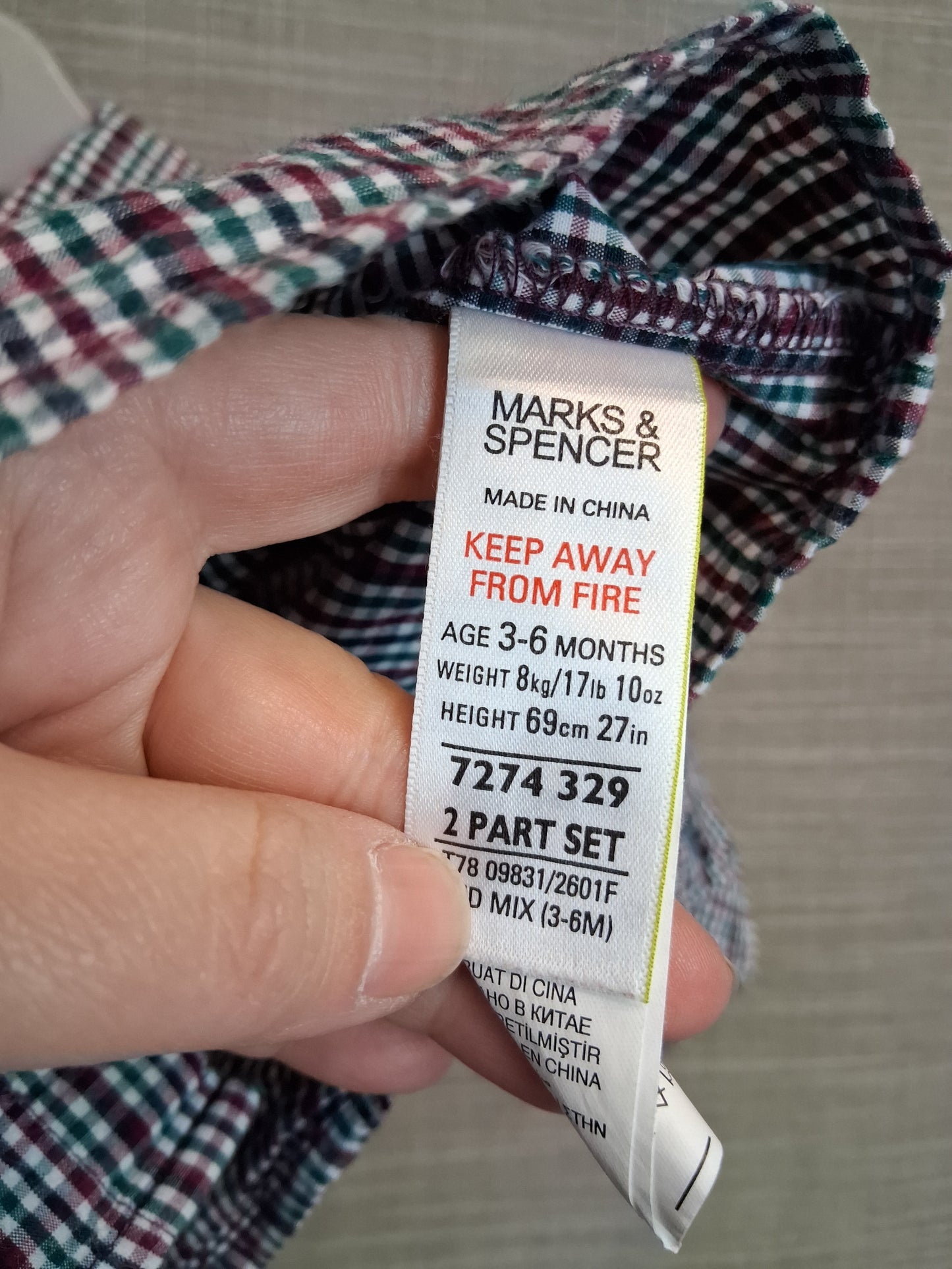 Marks & Spencer Blue Check Shirt Age 3-6 Months