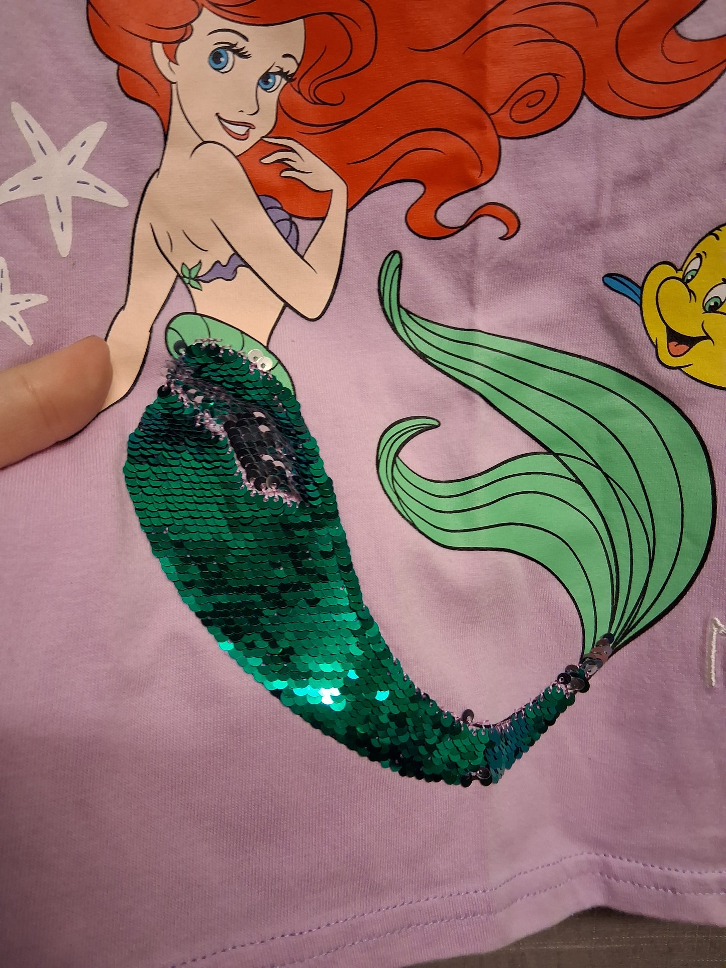 Primark Disney Princess Ariel Tank Vest Top Lilac 2 Way Sequin Age 6-7 Years