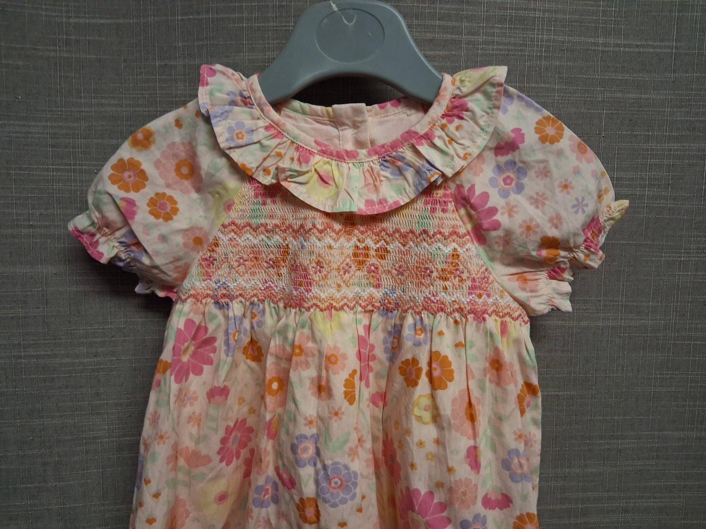 Nutmeg Girls Peach Floral Dress A Line Short Sleeve Age  9-12 Months