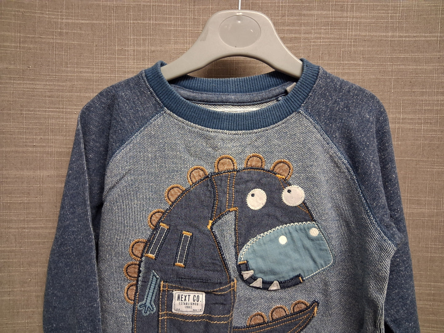 Next Boys Blue Crew Neck Sweater Blue Dinosaur Theme Age 2-3 Years