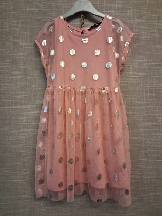 George Girls Pink Gold Spotty Dress Short Sleeve Age 5-6 Years