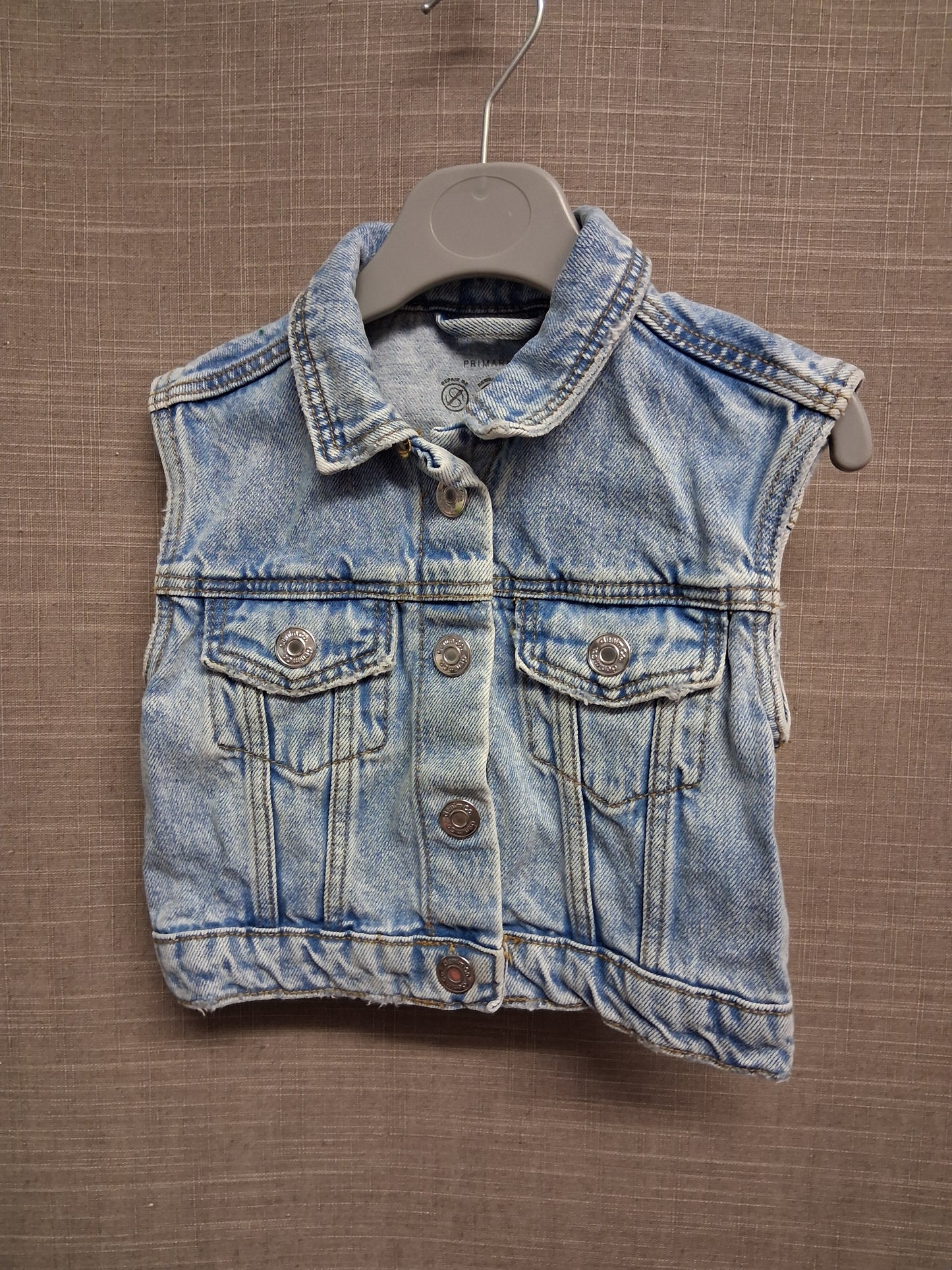 Primark Boys Denim Jacket Waistcoat Sleeveless Light Blue Age 18-24 Months