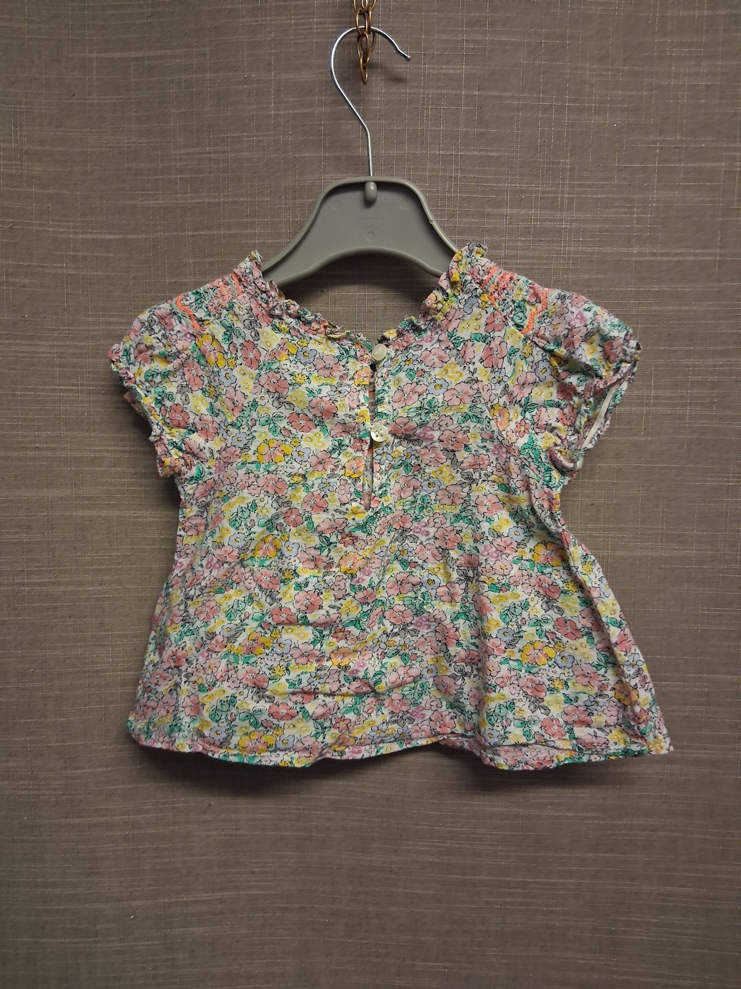 Next Girls Floral T-Shirt Short Sleeve 100% Cotton Age 6-9 Months