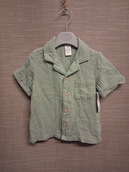 H&M Boys Green Short Sleeve Shirt Cheesecloth Summer Age 4-6 Months New Loose Fit