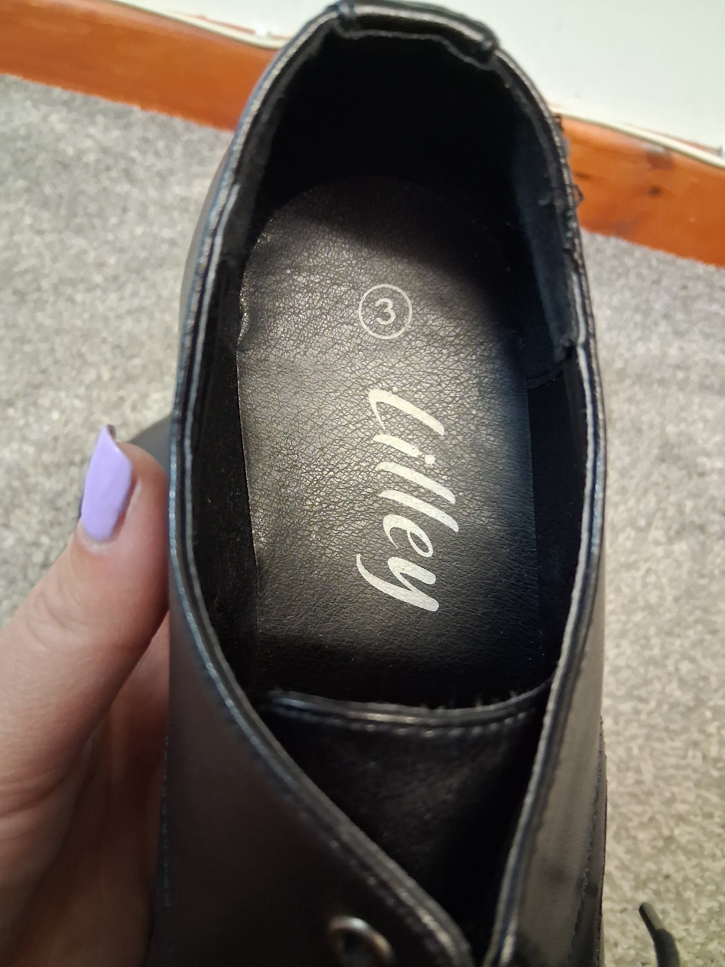 Lilley Girls Black Lace Up Faux Leather School Shoes Size 3 New