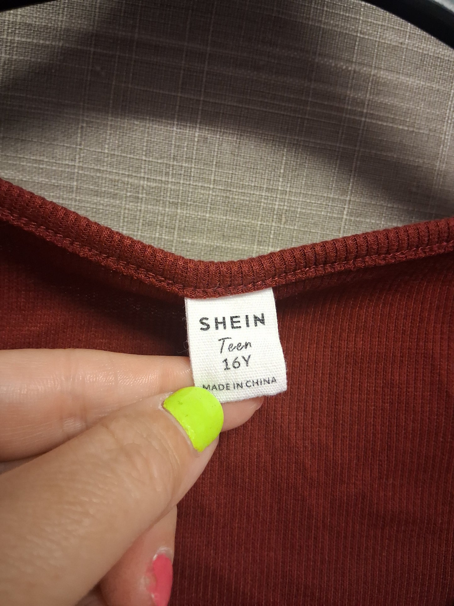 Shein Girls Burgundy Crop Short Sleeve T-Shirt Age 16 Years