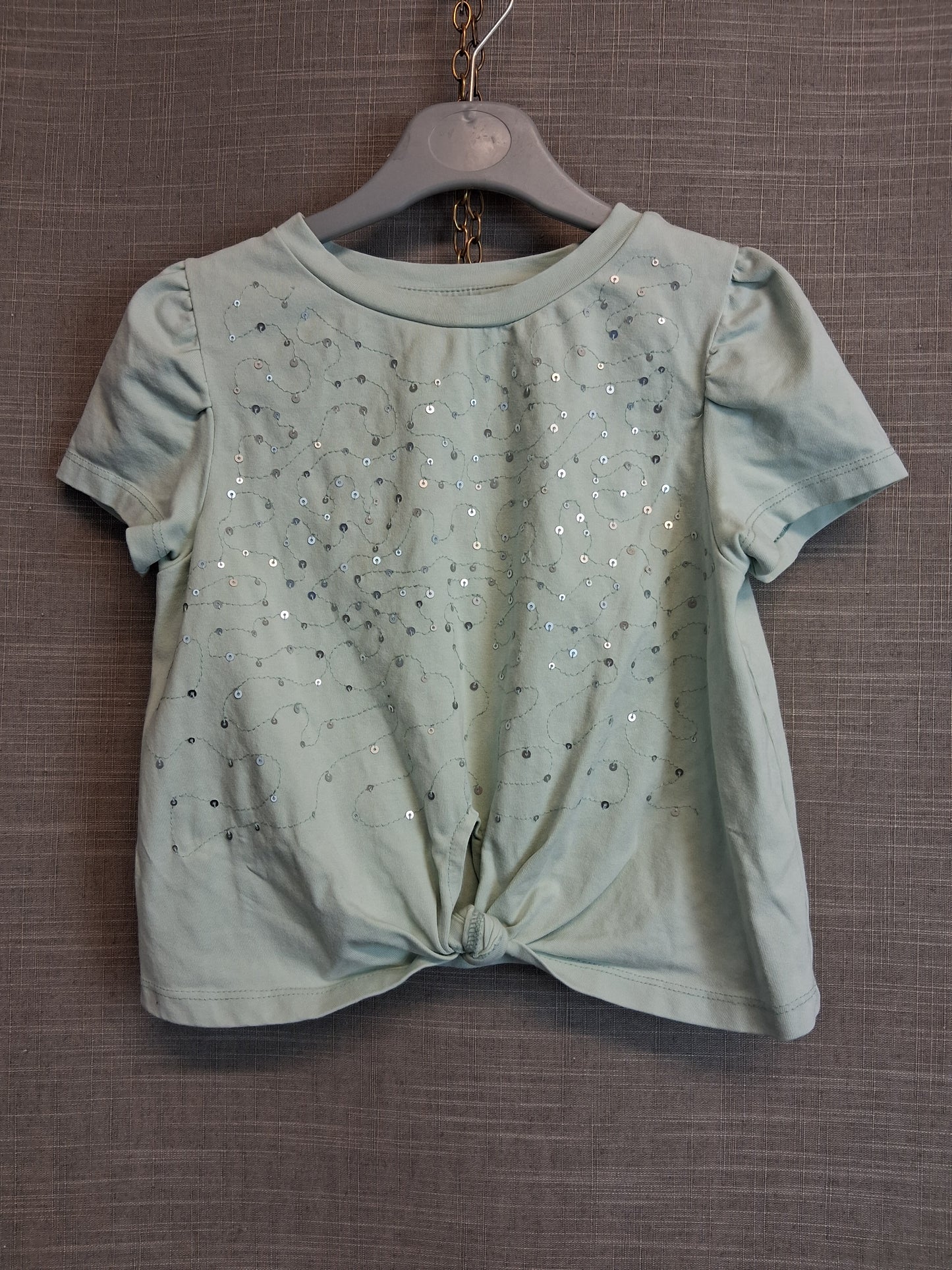 Next Girls Pale Green Sequin Crop Knot Front T-Shirt Short Sleeve Age 7 Years