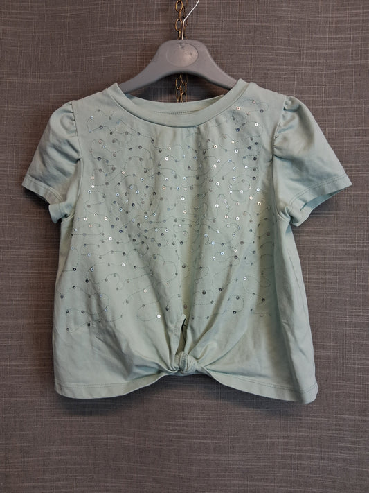 Next Girls Pale Green Sequin Crop Knot Front T-Shirt Short Sleeve Age 7 Years