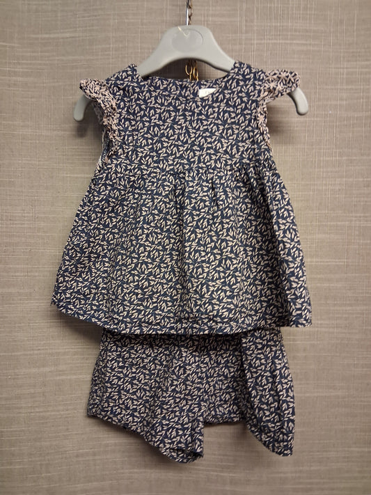 Next Girls Blue Floral 2 Piece Outfit Top & Shorts Age 12-18 Months