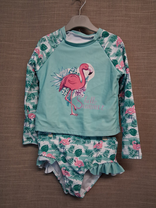 Shein Girls 2 Piece UV Swimsuit Turquoise Flamingo Age 6 Years