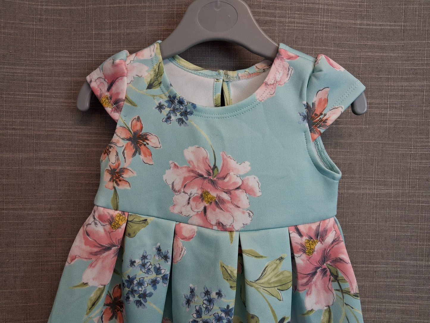 George Girls Blue Floral Scuba Dress Short Sleeve Age 12-18 Months