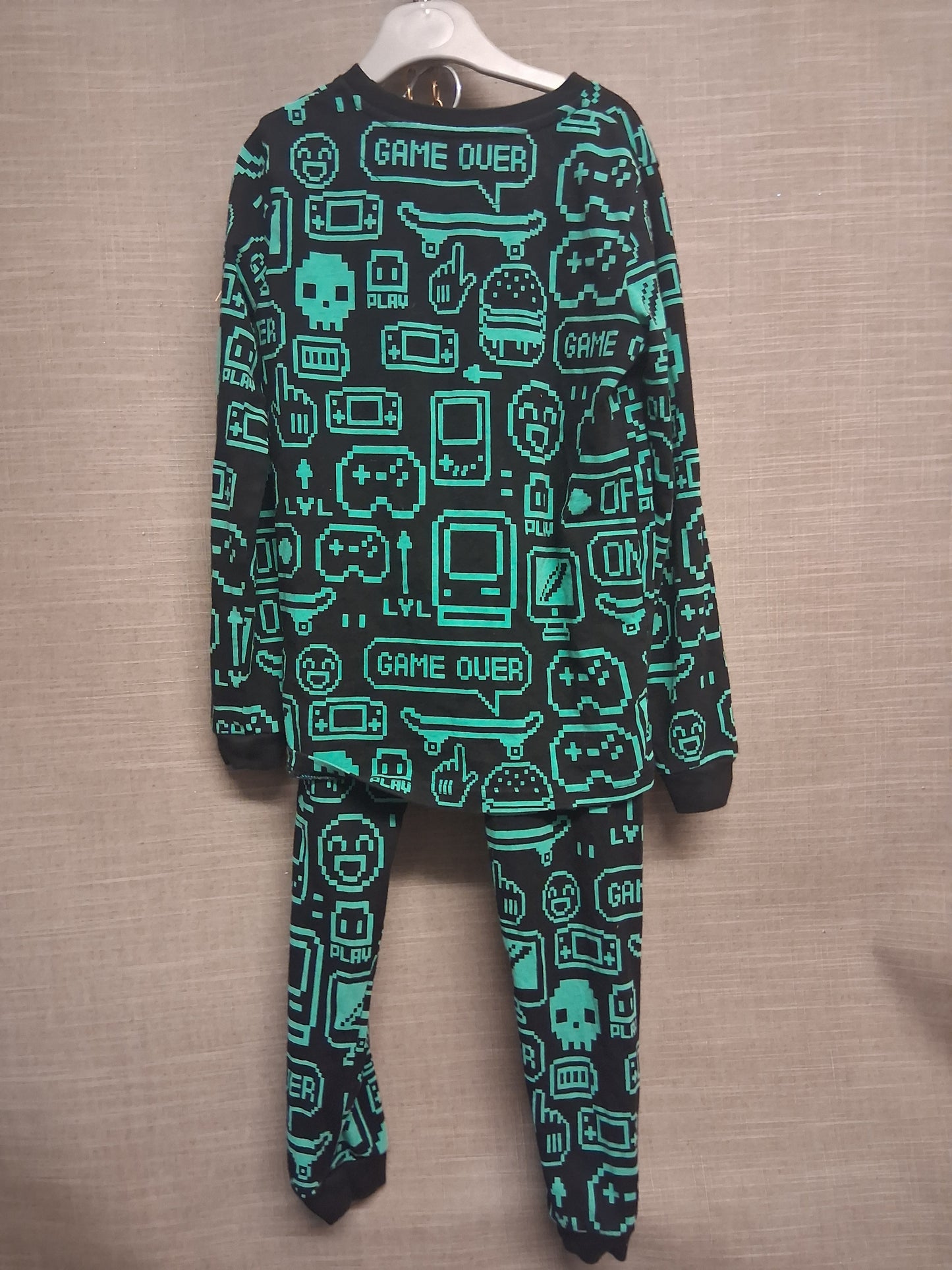 Marks and Spencer Boys Green Black Gaming Theme Pjs Pyjamas 2 piece set Age 8-9 Years