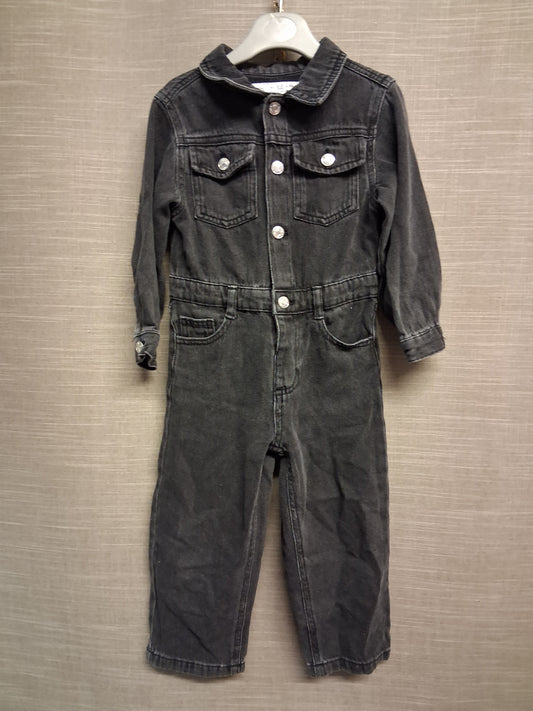 Zara Girls Faded Black Denim Boiler Suit Age 2-3 Years