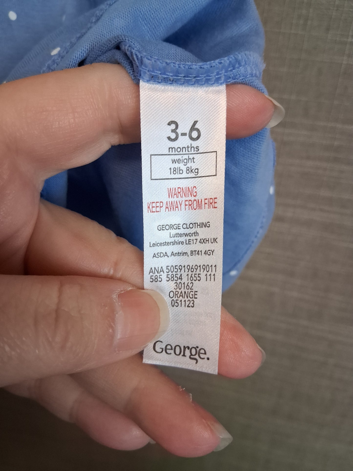 George Girls Blue Jersey T-Shirt Dress Age 3-6 Months