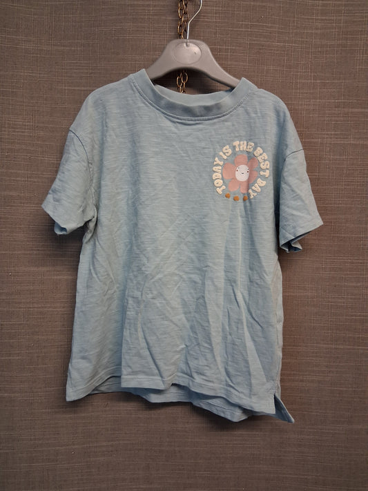 Next Girls Blue T-Shirt Short Sleeve Graphic Print on Back Age 5-6 Years