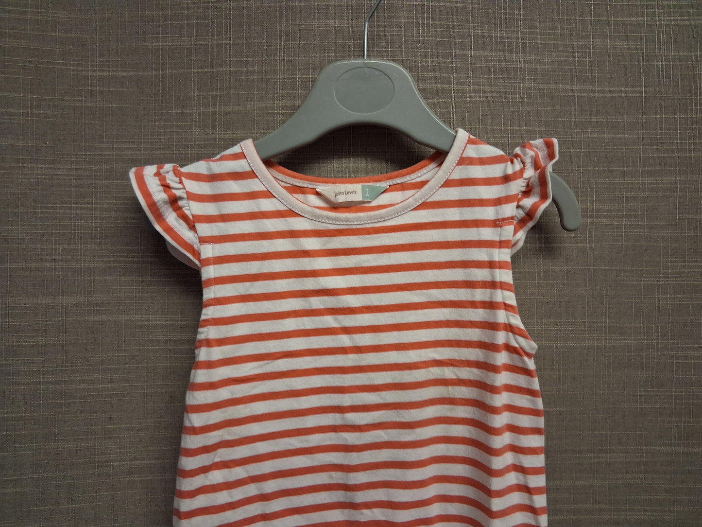 John Lewis Girls Pink White Striped Cap Sleeve T-Shirt Age 2-3 Years