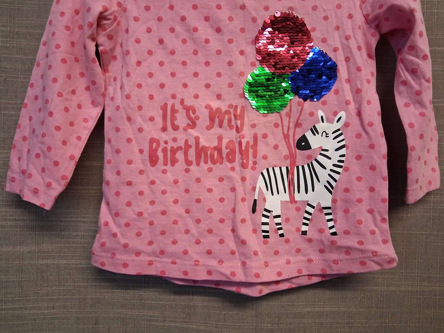 Matalan Girls Pink Long Sleeve T-Shirt "It's my Birthday" Age 9-12 Months