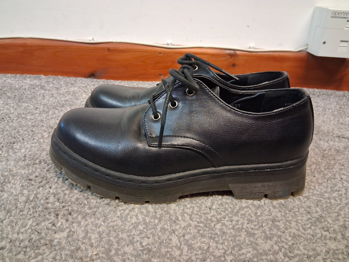 Lilley Girls Black Lace Up Faux Leather School Shoes Size 3 New