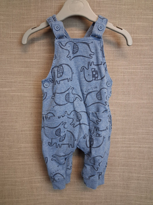 George Boys Blue Jersey Dungarees Elephant Print Age 0-3 Months