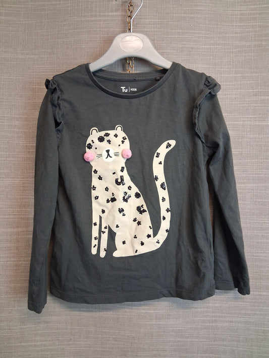 TU Girls Grey Long Sleeve Leopard T-Shirt Age 4-5 Years