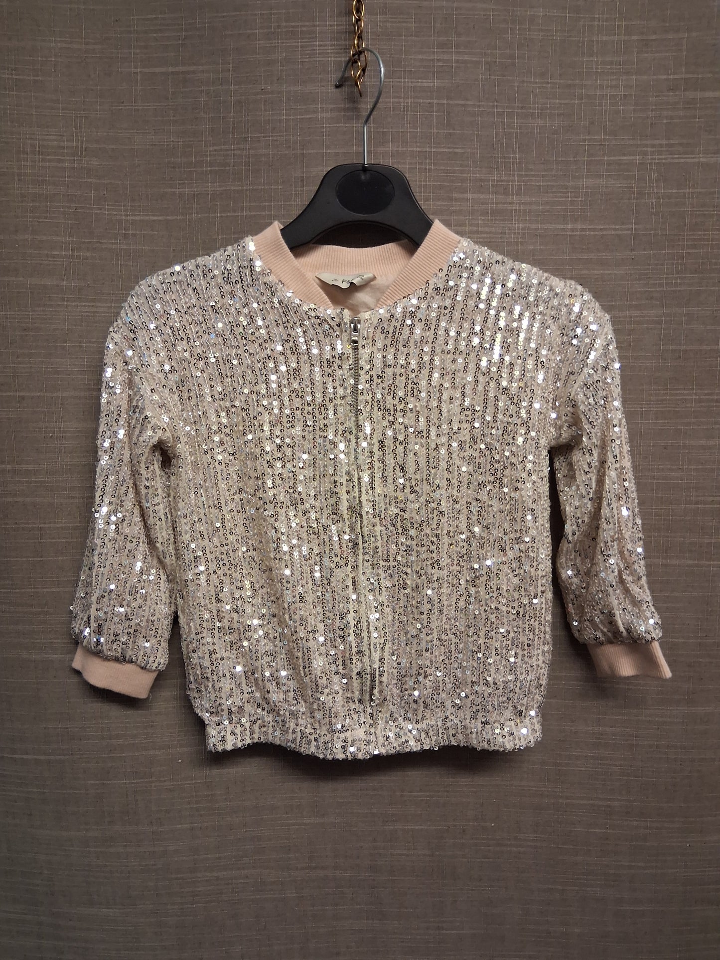 F&F Girls Sequin Sparkly Pink Silver Bomber Jacket Age 3-4 Years
