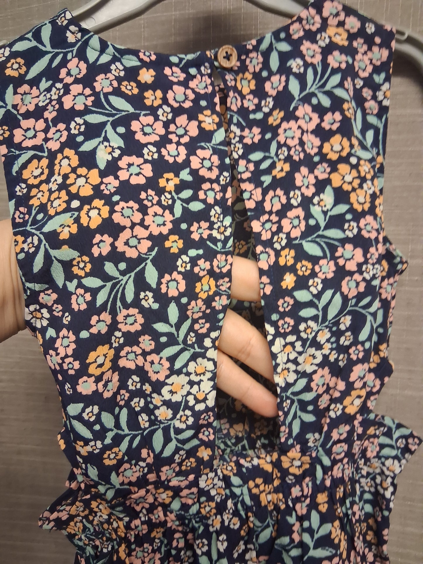 Next Girls Blue Floral Lightweight Open Back Cut Out Sides Playsuit Age 4-5 years