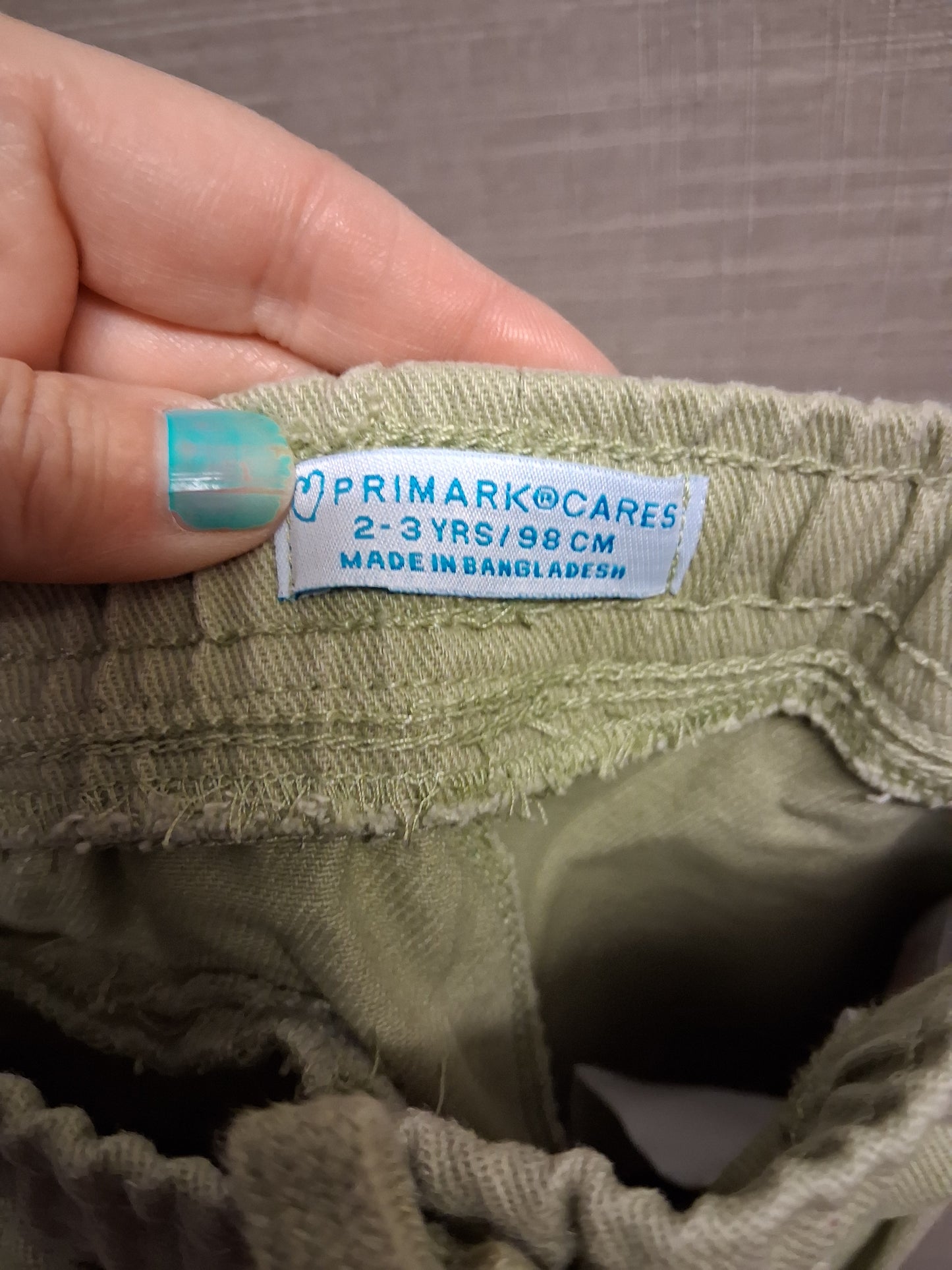 Primark Boys Green Denim Cargo Trousers Age 2-3 Years