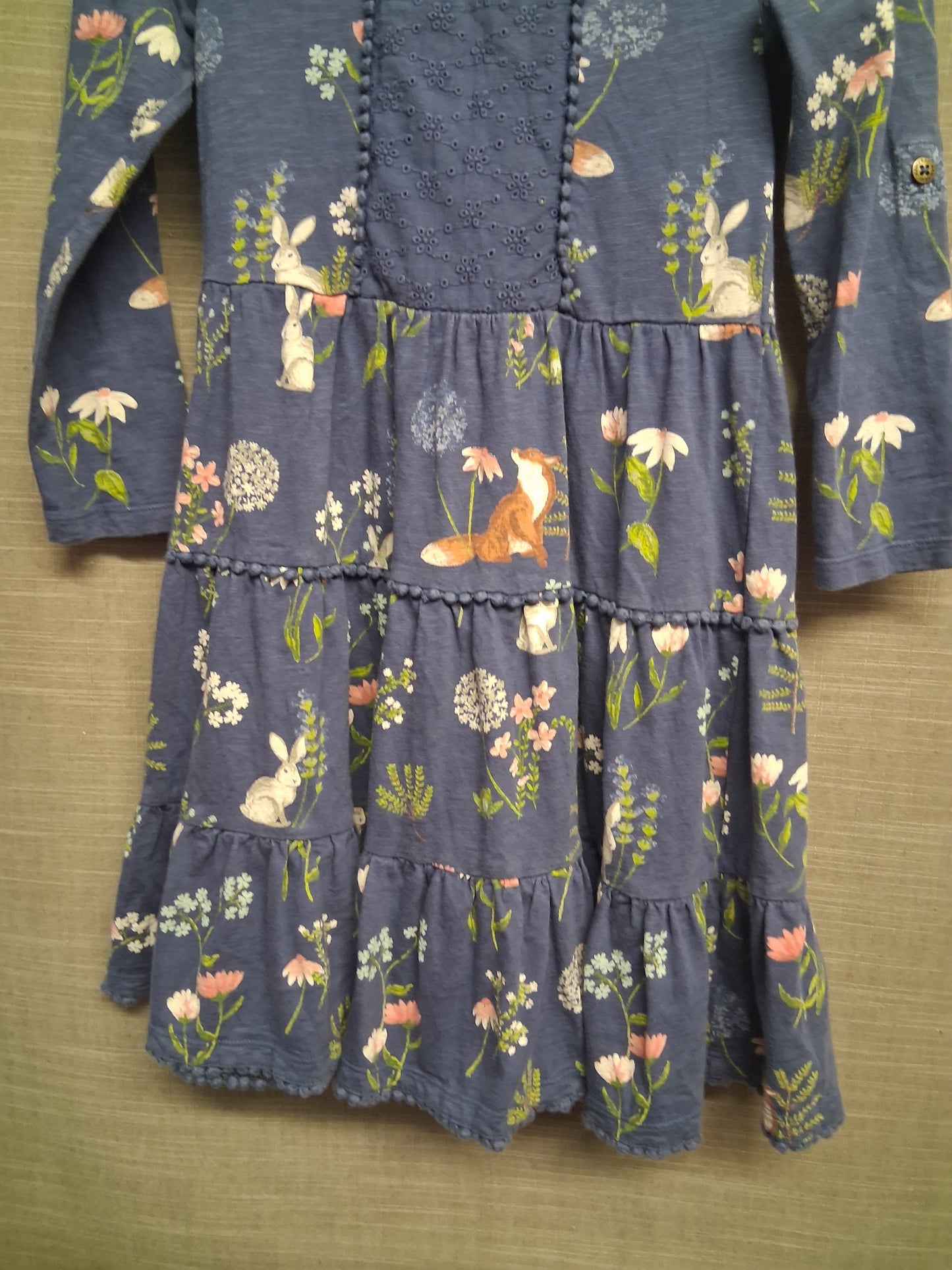 Mantaray Girls Blue Floral Long Sleeve Jersey Tiered Dress Age 7-8 Years