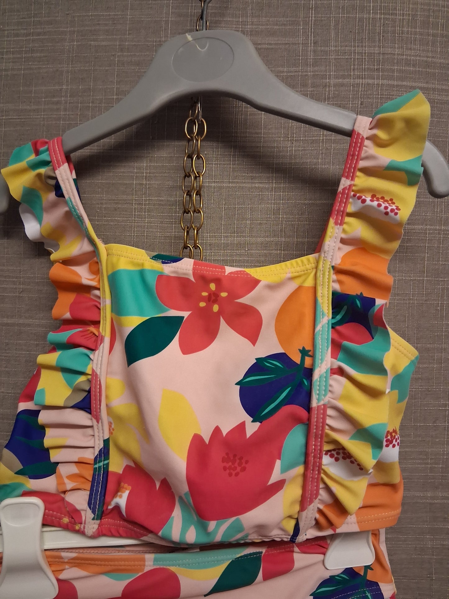 F&F Girls Bikini Pink Floral 2 Piece Swimsuit One Piece Age 8-9 Years