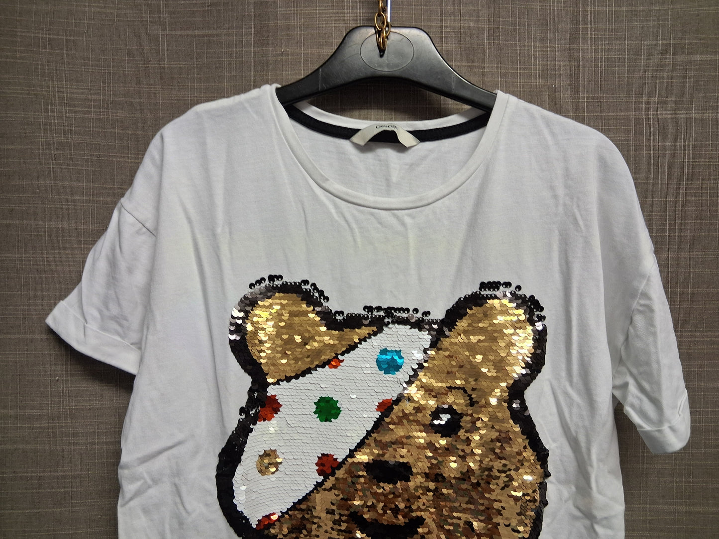 George Girls "Pudsey" Children in Need White Short Sleeve T-Shirt 2 way Sequins Age 11-12 Years
