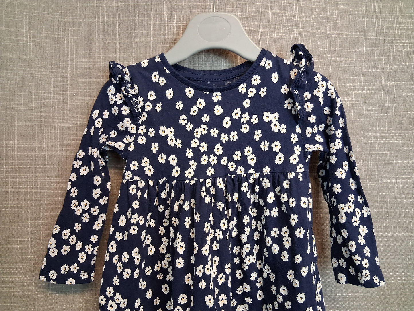 F&F Girls Blue Floral Jersey Long Sleeve Dress Age 12-18 Months
