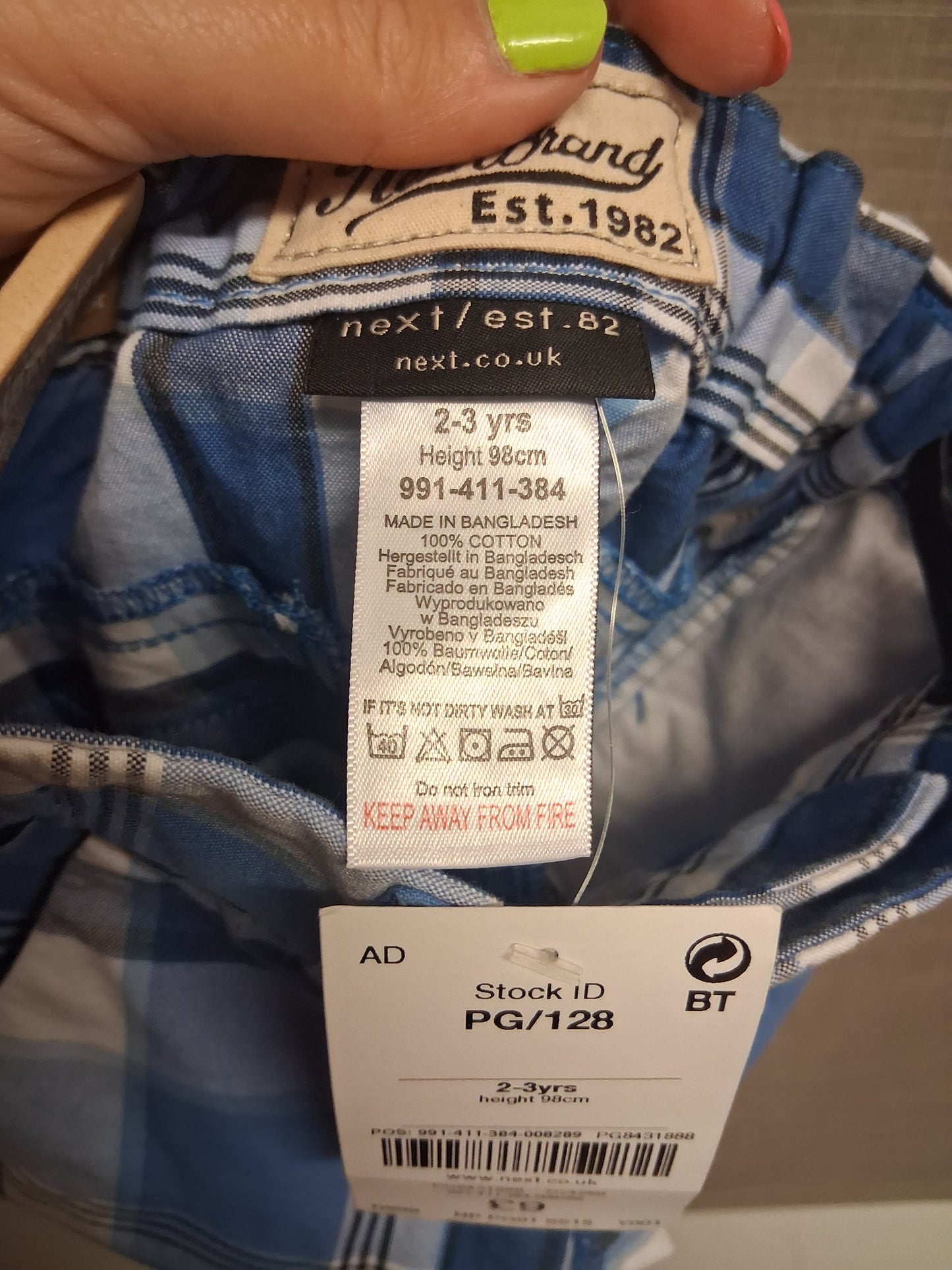 Next Boys Check Blue Shorts Age 2-3 Years Adjustable Waist New