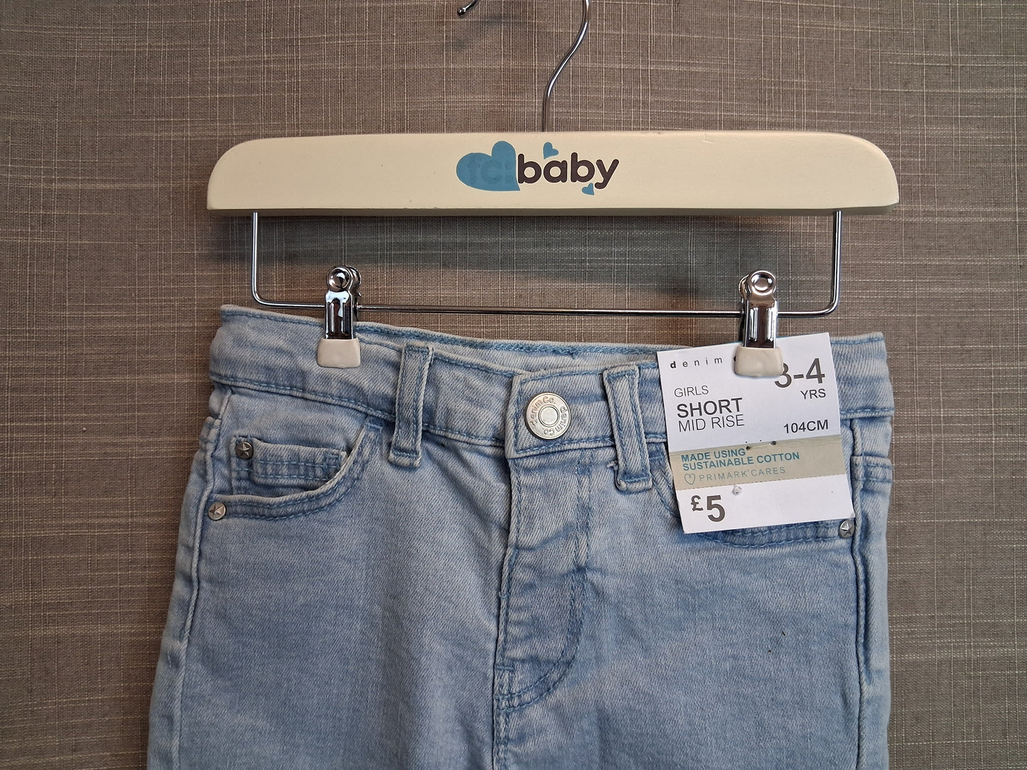 Primark Girls Blue Denim Shorts Age 3-4 Years Raw Hem New