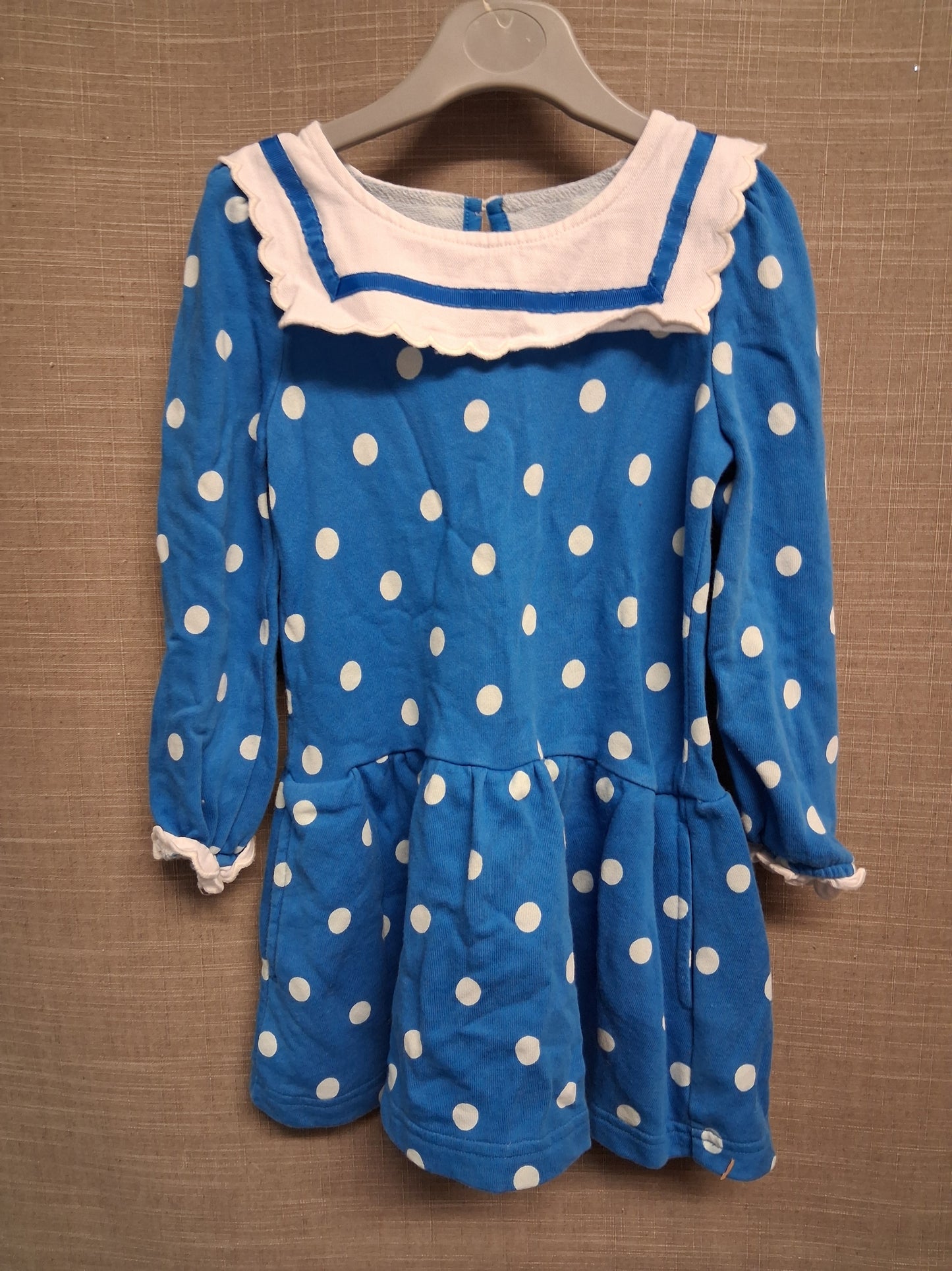 Mini Boden Blue White Spotty Long Sleeve Sweater Dress Age 3-4 Years