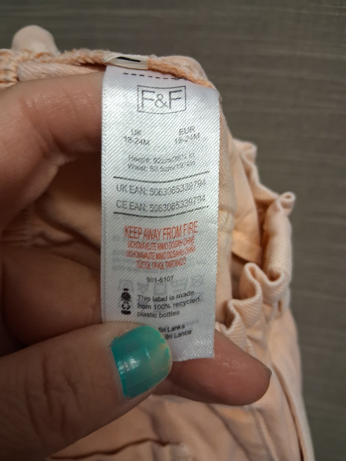 F&F Girls Peach Denim Paperbag Mom Jeans Age 18-24 Months