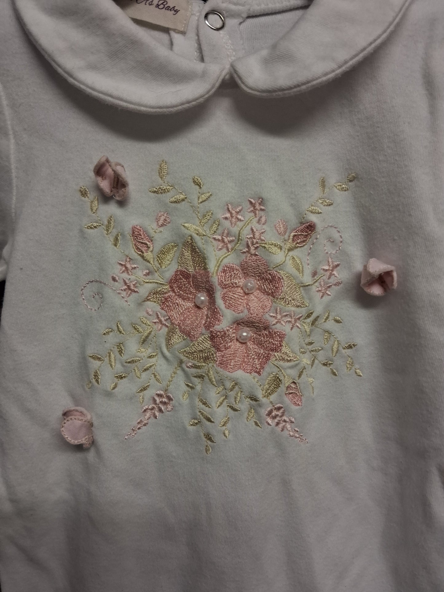 Pure As Baby Girls Sleepsuit White Embroidered Floral Detail Age Newbornn
