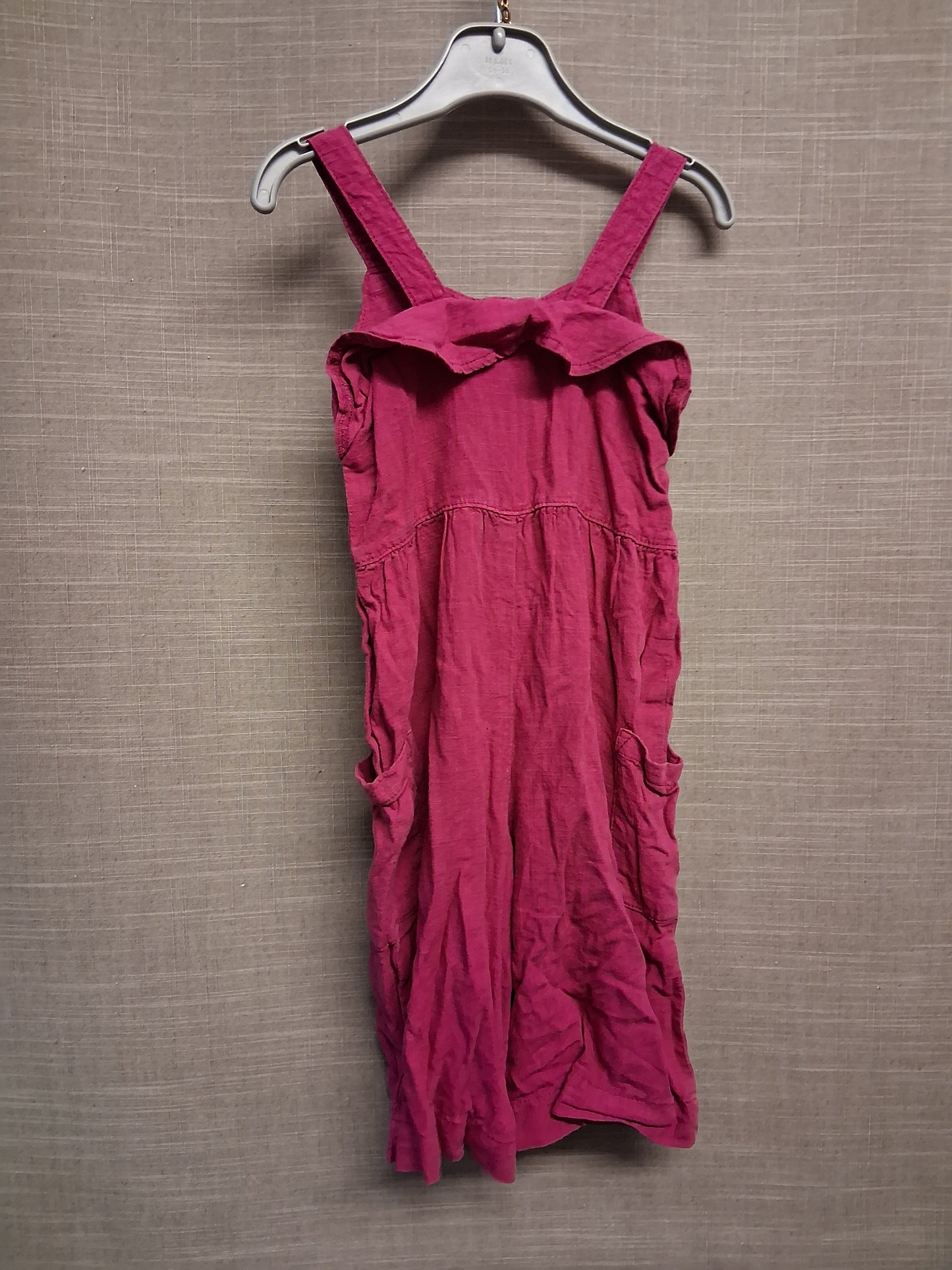 Next Girls Raspberry Red Linen Blend Dungarees Age 12-18 Months Pockets