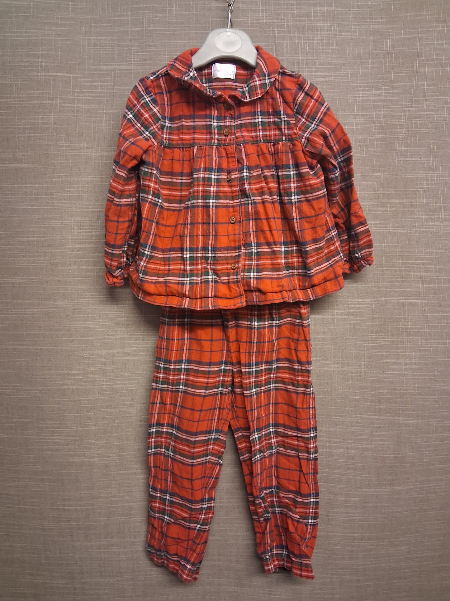 Next Girls Tarten Red Pyjamas PJs 2 Piece Set Traditional Age 2-3 Years
