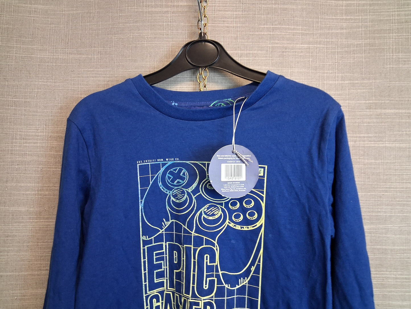 Kids Fun! Boys Blue Long Sleeve T-Shirt Gamer Age 9-10 Years New
