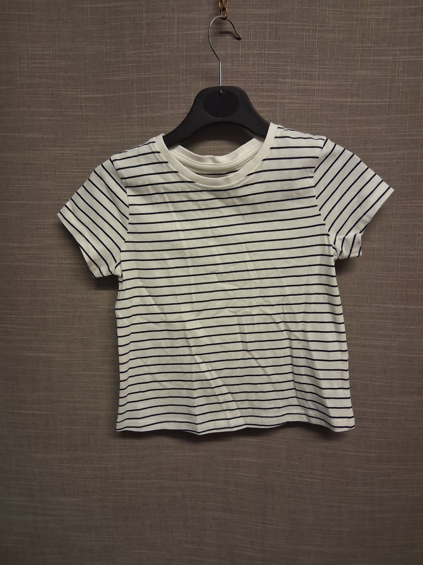 John Lewis Girls White Navy Striped Cropped T-Shirt Age 6 Years