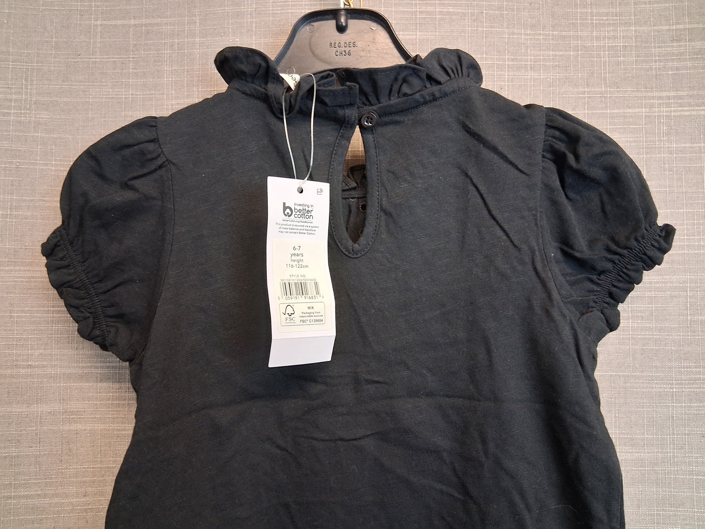 George Girls Black Short Sleeve T-Shirt Age 6-7 Years New