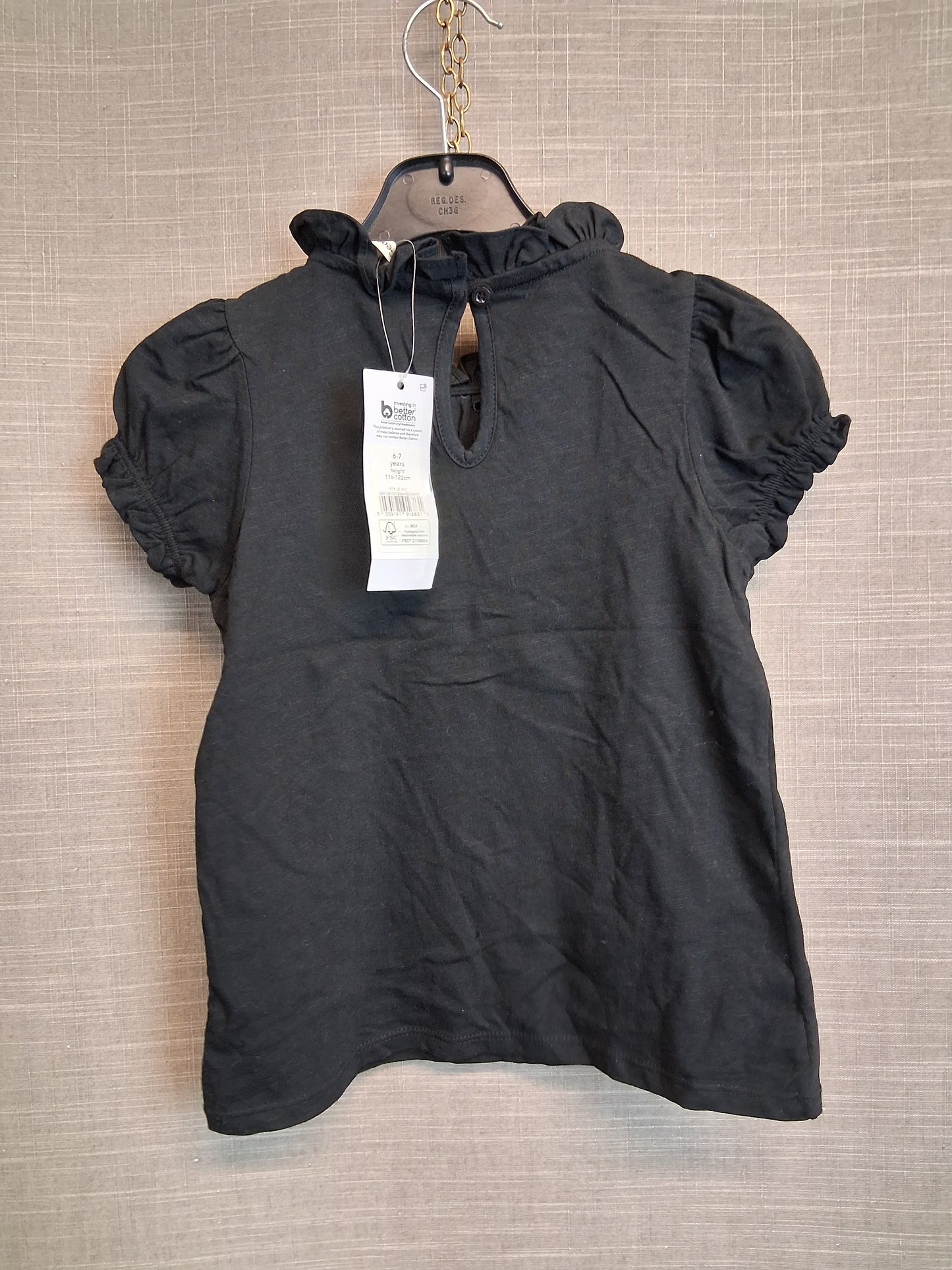 George Girls Black Short Sleeve T-Shirt Age 6-7 Years New