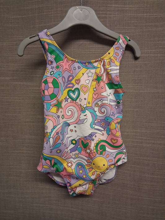 F&F Girls Multicolour Unicorn Theme Swimsuit One Piece Age 4-5 years
