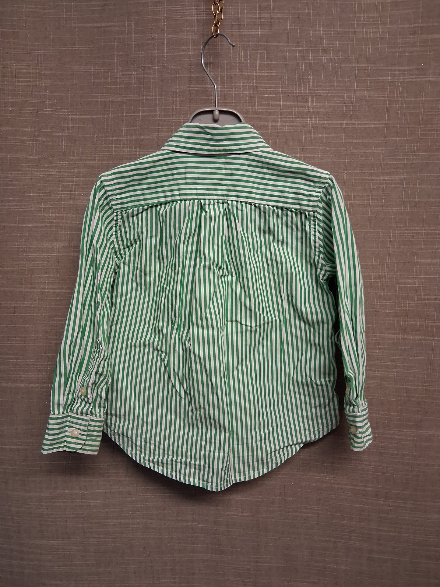 Polo Ralph Lauren Boys Green White Stripe Natural Stretch Long Sleeve Shirt Age 2 Years