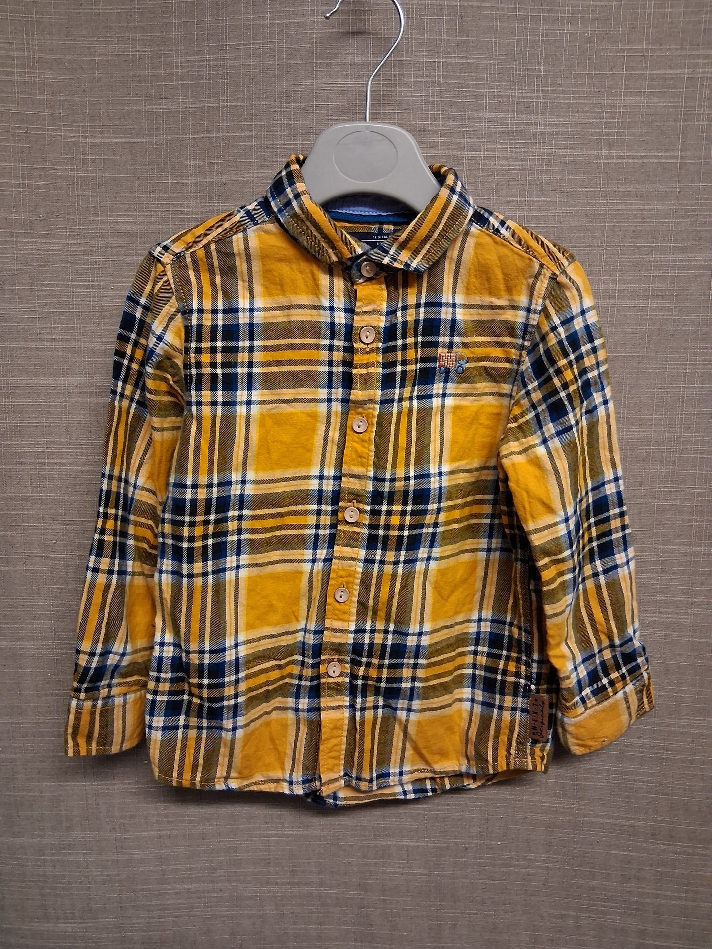 Next Boys Yellow Check Shirt Age 2-3 Years Long Sleeve