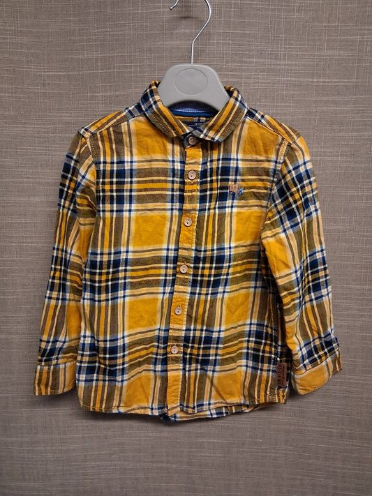 Next Boys Yellow Check Shirt Age 2-3 Years Long Sleeve