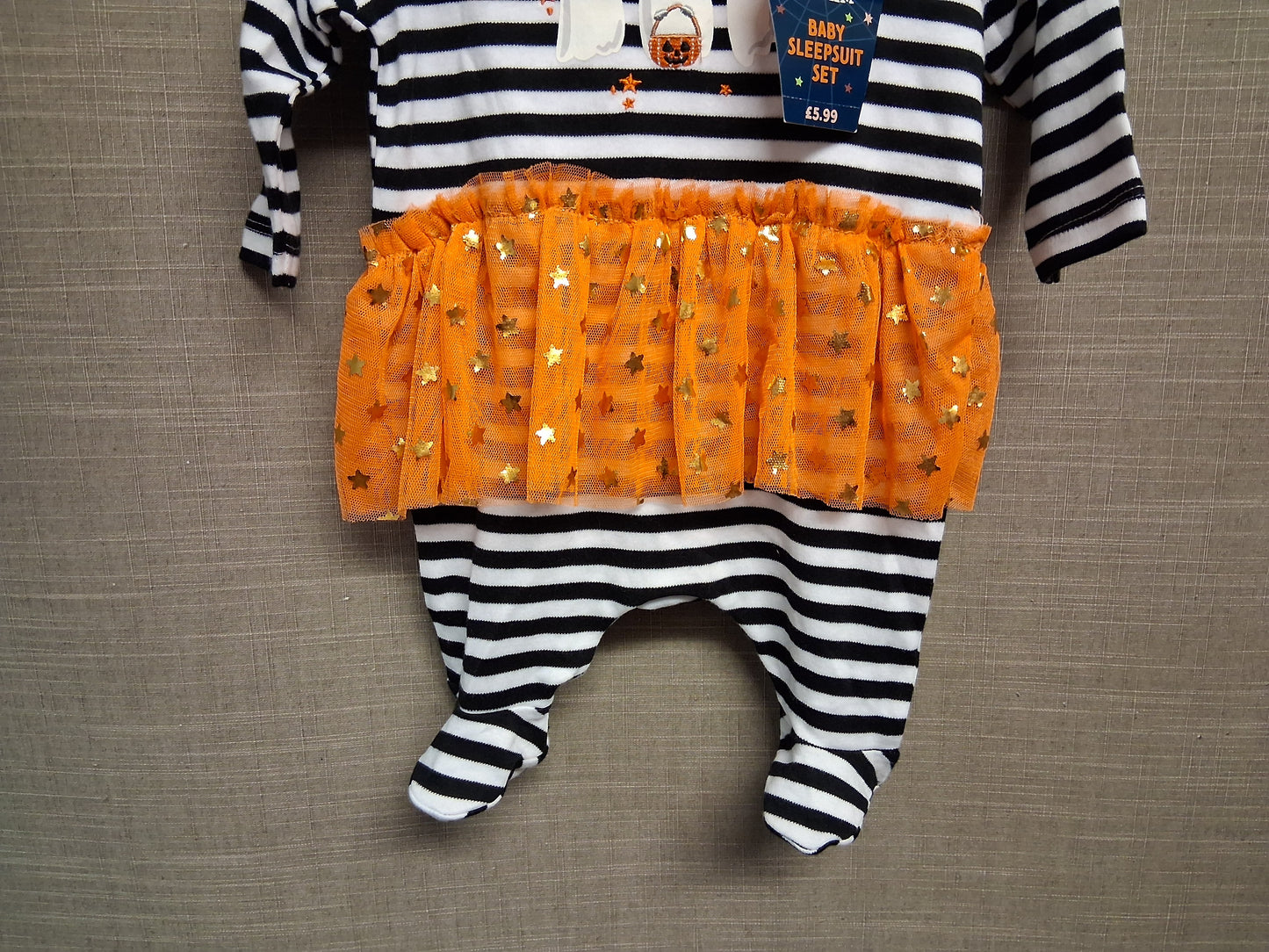 Hallowscream Girls Sleepsuit Halloween Black White Striped Age 0-3 Months New