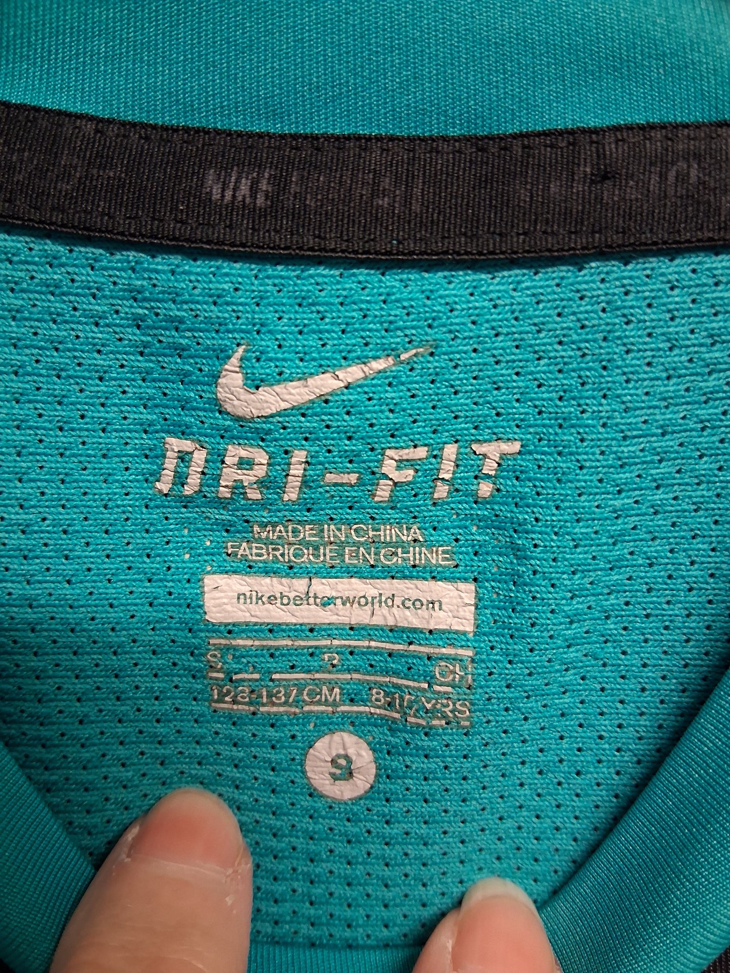 Nike Dri Fit Short Sleeve T-Shirt Teal Green Large Nike Tick Age 8-10 years