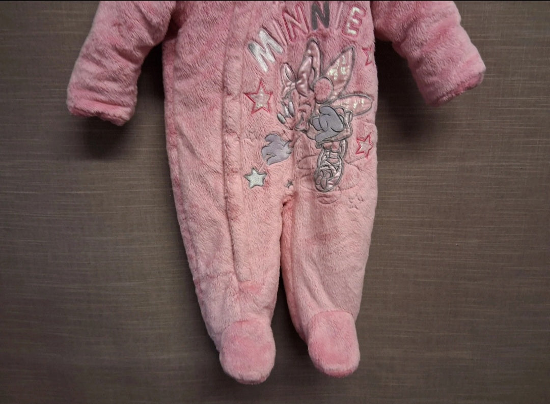 Disney Girls Minnie Mouse Pink Padded Pramsuit Plush Age 6-9 Months
